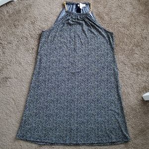 Sleeveless High-Neck Navy Micro-Print Dress